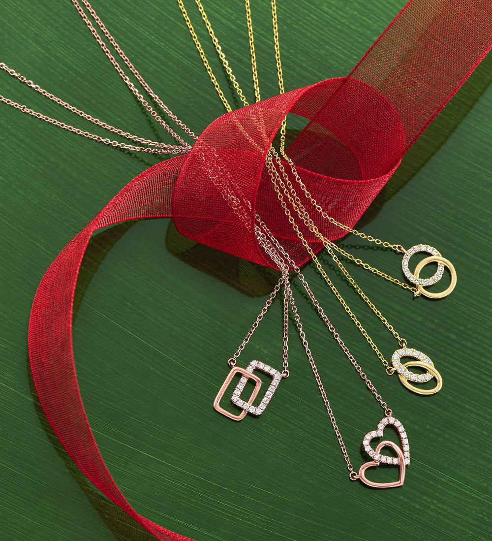 Necklace - 14K Yellow Gold Double Circle Diamond Necklace