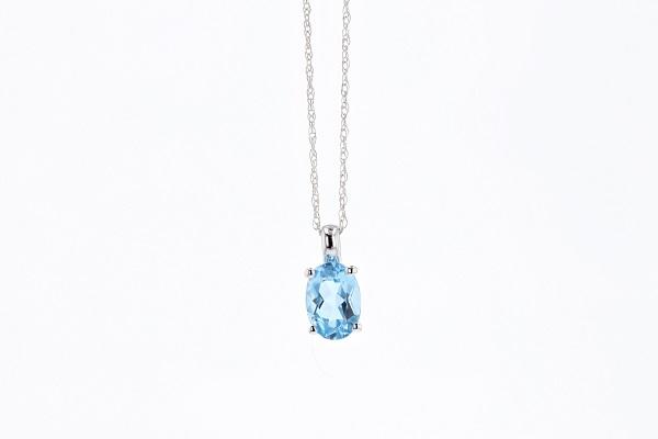 NECKLACES - 10K White Gold 7x5mm Oval Blue Topaz Necklace