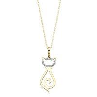 NECKLACES - 10K Yellow Gold Pave Diamond Cat Pendant Necklace