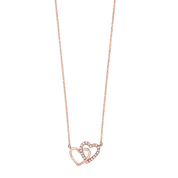 【bighugclub】DOUBLE HEART necklace Double Heart Necklace, Sterling Silver, White Clear Stones