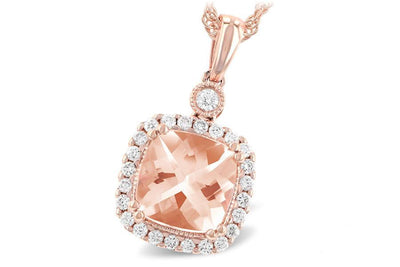 NECKLACES - 14K Rose Gold Cushion Cut Morganite And Diamond Halo Necklace