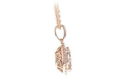 NECKLACES - 14K Rose Gold Morganite And Diamond Halo Necklace