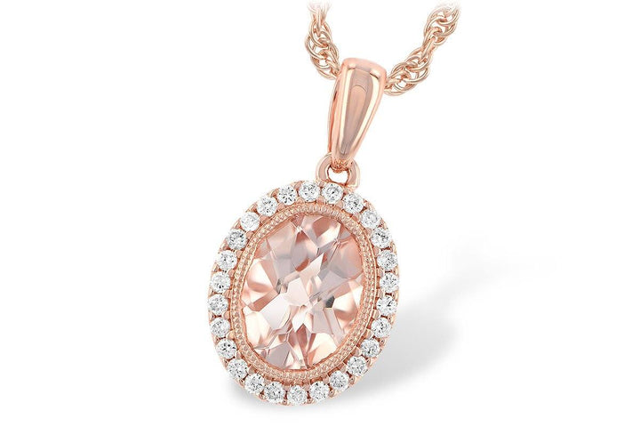 NECKLACES - 14K Rose Gold Oval Morganite And Diamond Halo Necklace