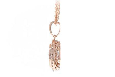 NECKLACES - 14K Rose Gold Oval Morganite And Diamond Halo Necklace