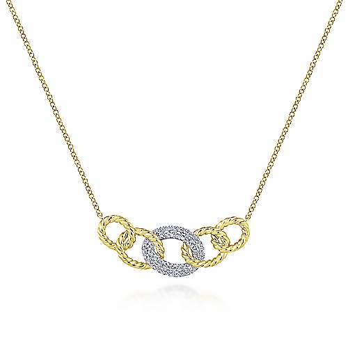 2-Tone Braided Link Diamond And Gold Necklace 14K Gold