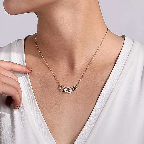2-Tone Braided Link Diamond And Gold Necklace 14K Gold