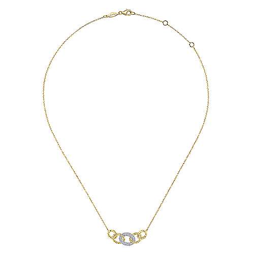 2-Tone Braided Link Diamond And Gold Necklace 14K Gold