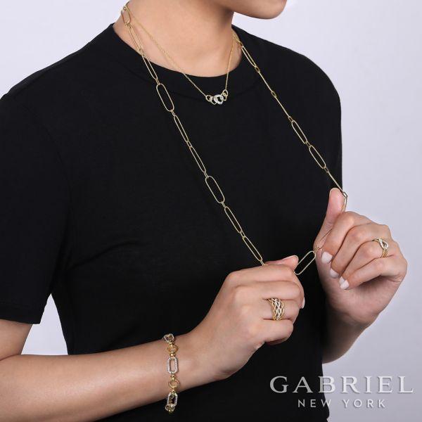 2-Tone Braided Link Diamond And Gold Necklace 14K Gold