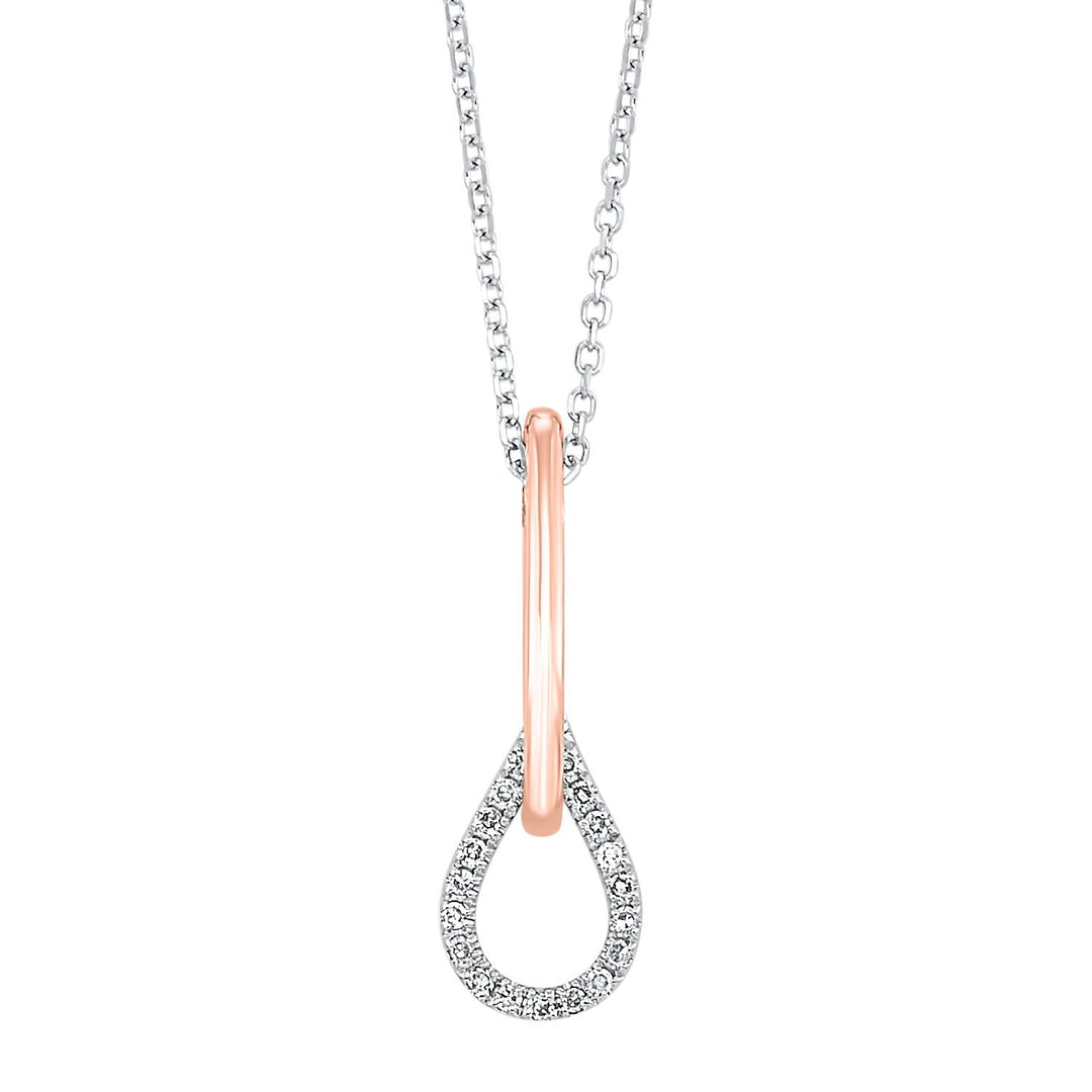 2-Tone Love's Crossing Diamond Drop Necklace 1/25 Cttw