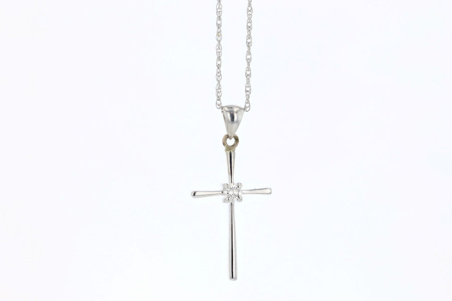 NECKLACES - 14K White Gold .08cttw Diamond Cross Necklace