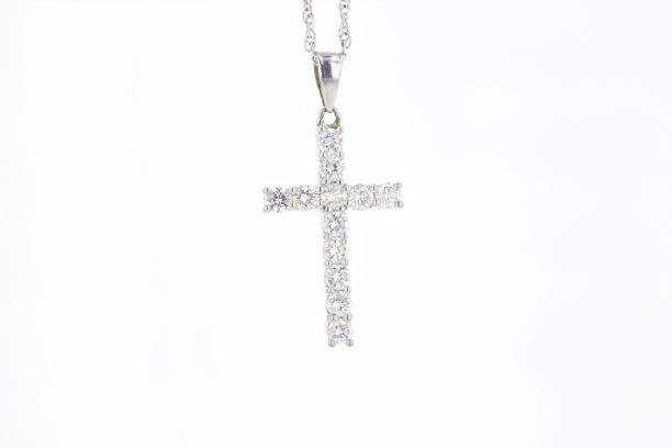 NECKLACES - 14K White Gold 1.00cttw Cross Pendant Necklace