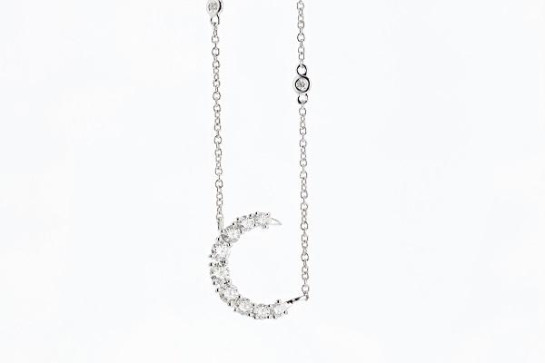 NECKLACES - 14K White Gold 1/2cttw Crescent Moon Diamond Necklace