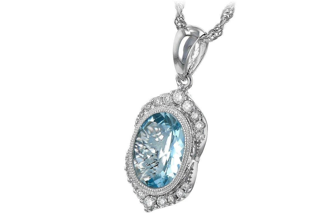 NECKLACES - 14K White Gold 1.40ct Oval Aquamarine & Diamond Necklace