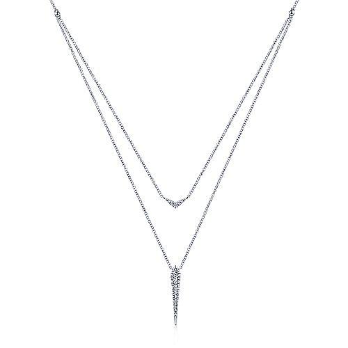 Pave  Layered Diamond Necklace 1/4 Cttw 14K White Gold