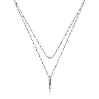Pave  Layered Diamond Necklace 1/4 Cttw 14K White Gold