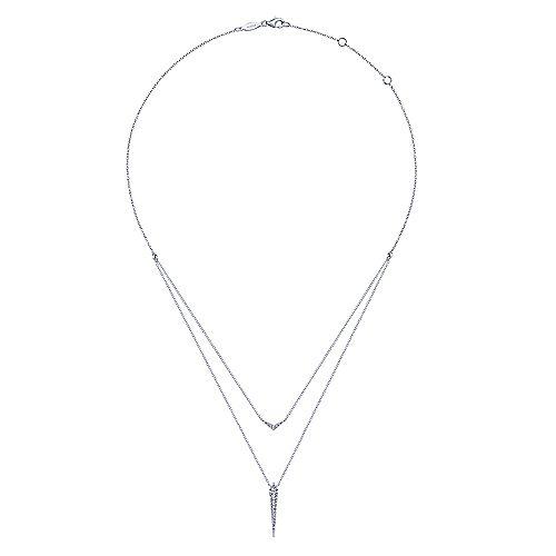 Pave  Layered Diamond Necklace 1/4 Cttw 14K White Gold