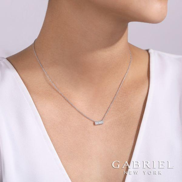Pave Diamond Bar Necklace 1/5 Cttw 14K White Gold