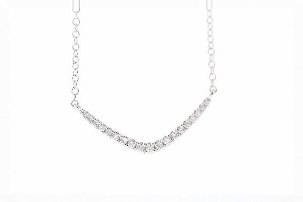 NECKLACES - 14K White Gold .14cttw Round Diamond Curve Bar Necklace