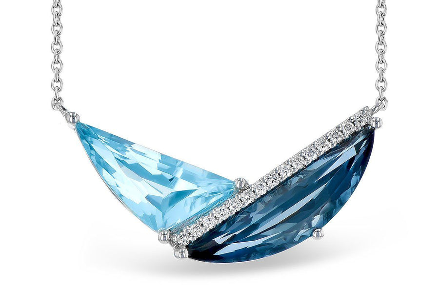 NECKLACES - 14K White Gold 4.66ct Half Moon Cut London Blue Topaz & Diamond Necklace