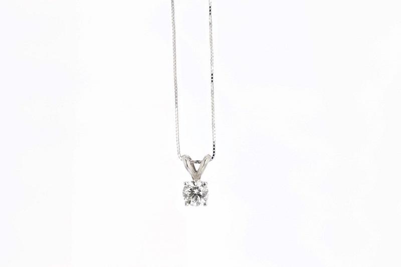 Solitaire Diamond Pendant Necklace .42 Ct 14K White Gold