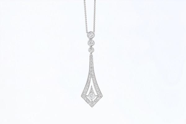 NECKLACES - 14K White Gold .47cttw Vintage Style Diamond Drop Pendant