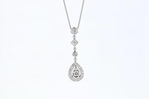 NECKLACES - 14K White Gold .47cttw Vintage Style Round Diamond Drop Pendant