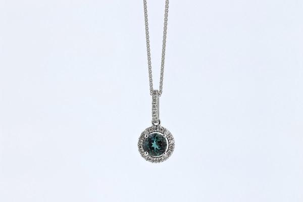 NECKLACES - 14K White Gold .68cttw Created Alexandrite & .11cttw Diamond Halo Pendant