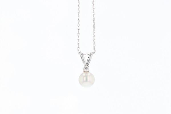 NECKLACES - 14K White Gold 6mm Akoya Pearl And .03cttw Diamond Pendant