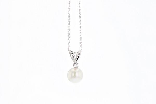 NECKLACES - 14K White Gold 7mm Akoya Pearl And .03cttw Diamond Pendant