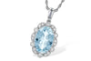 14K White Gold Aquamarine and Diamond Halo Necklace