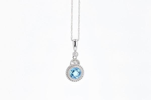NECKLACES - 14K White Gold Blue Topaz And Diamond Necklace