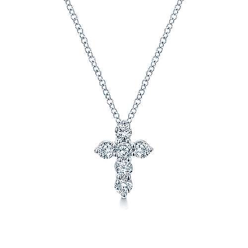 Classic Cross Necklace 1/2 Ct 14K White Gold