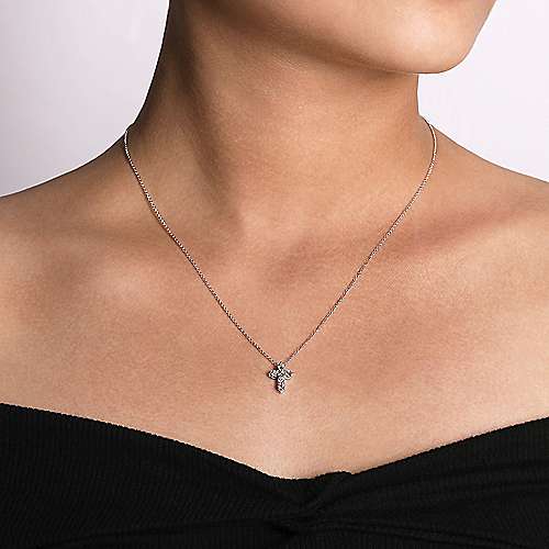 Classic Cross Necklace 1/2 Ct 14K White Gold