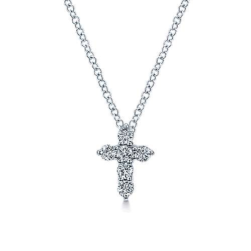 Classic Cross Necklace 1/5 Ct 14K White Gold
