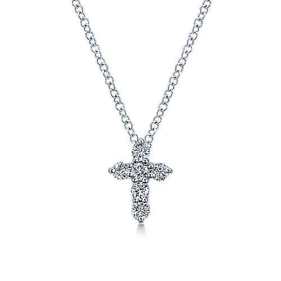 Classic Cross Necklace 1/5 Ct 14K White Gold