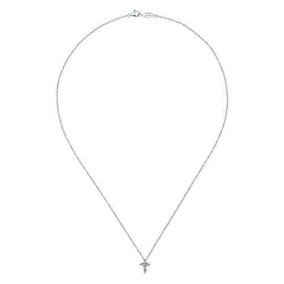 Classic Cross Necklace 1/5 Ct 14K White Gold