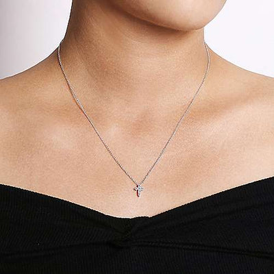 Classic Cross Necklace 1/5 Ct 14K White Gold