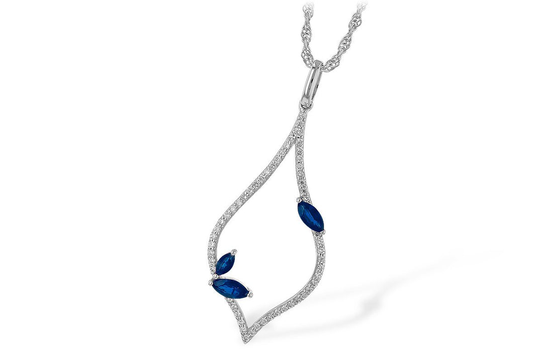 Marquise Sapphire Drop Diamond Necklace 14k White Gold