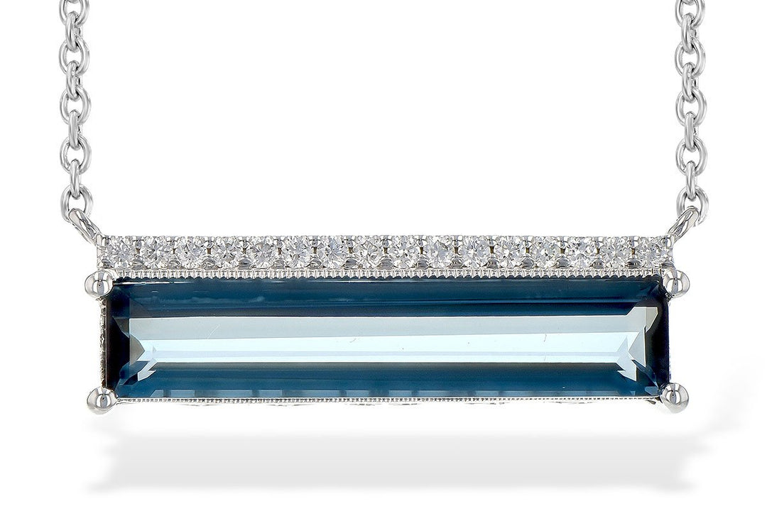 Elongated Emerald Cut Blue Topaz Necklace 14K White Gold