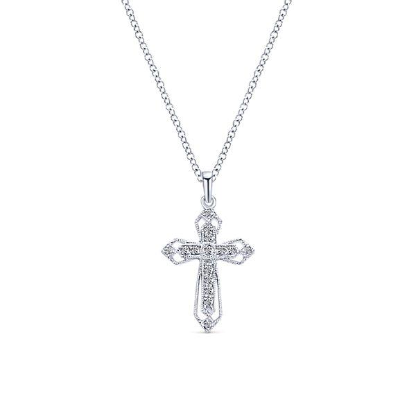 NECKLACES - 14K White Gold Filigree Diamond Cross Necklace
