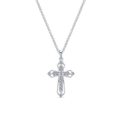 NECKLACES - 14K White Gold Filigree Diamond Cross Necklace