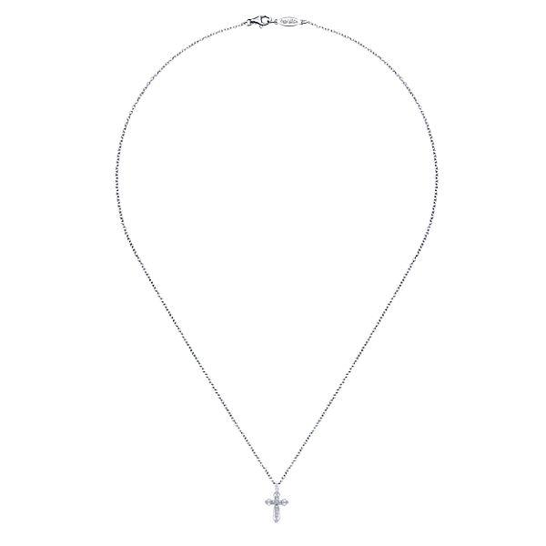 NECKLACES - 14K White Gold Filigree Diamond Cross Necklace