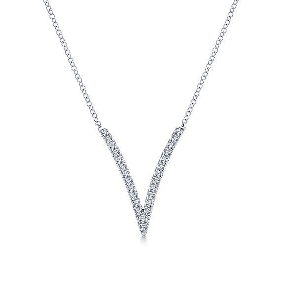 NECKLACES - 14K White Gold Long V Pave Diamond Necklace