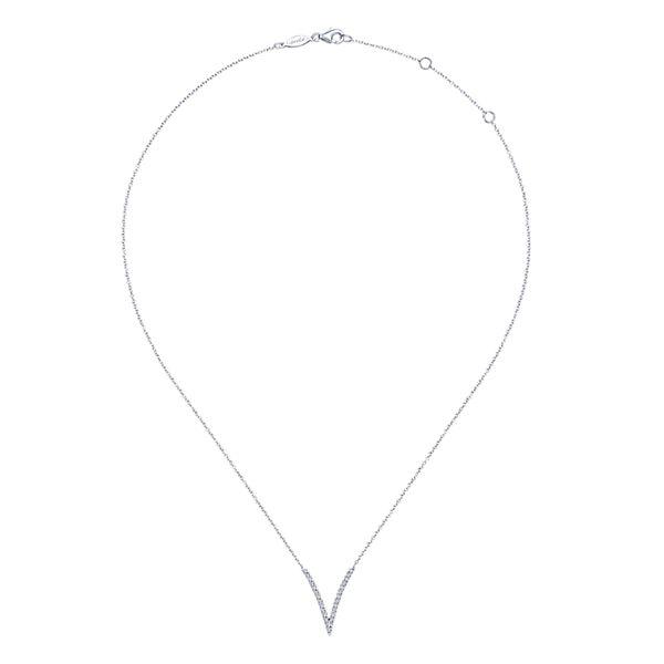 NECKLACES - 14K White Gold Long V Pave Diamond Necklace