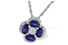 14K White Gold Floral Cluster Oval Sapphire Diamond Necklace