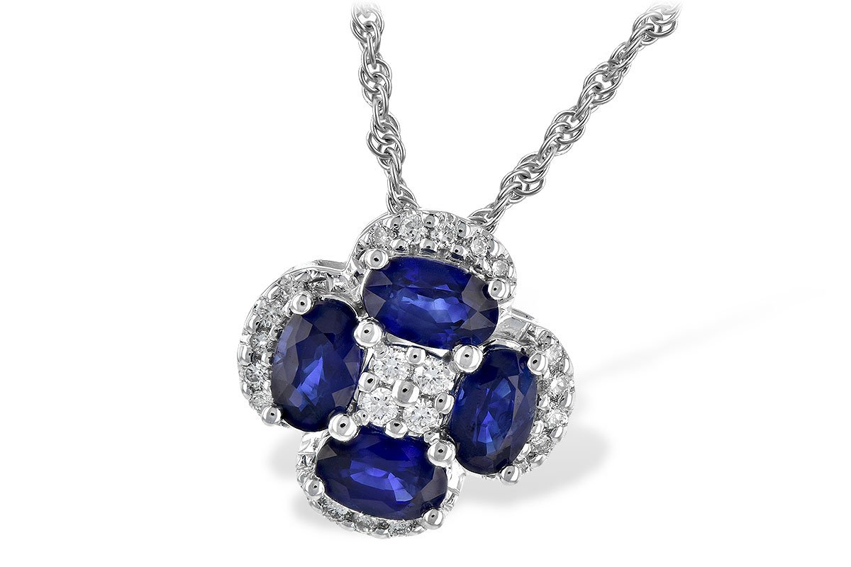 Sapphire and Diamond Flower Necklace, 14K White Gold