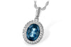 NECKLACES - 14K White Gold Oval London Blue Topaz And Diamond Halo Necklace