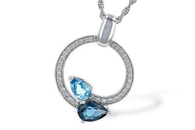 NECKLACES - 14K White Gold Pear Shaped Blue Topaz And Diamond Circle Necklace