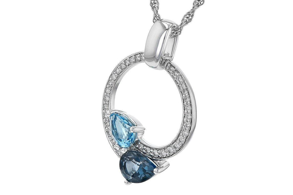 NECKLACES - 14K White Gold Pear Shaped Blue Topaz And Diamond Circle Necklace