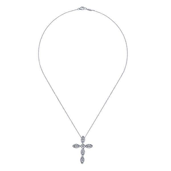 NECKLACES - 14K White Gold Petite Diamond Cross Necklace